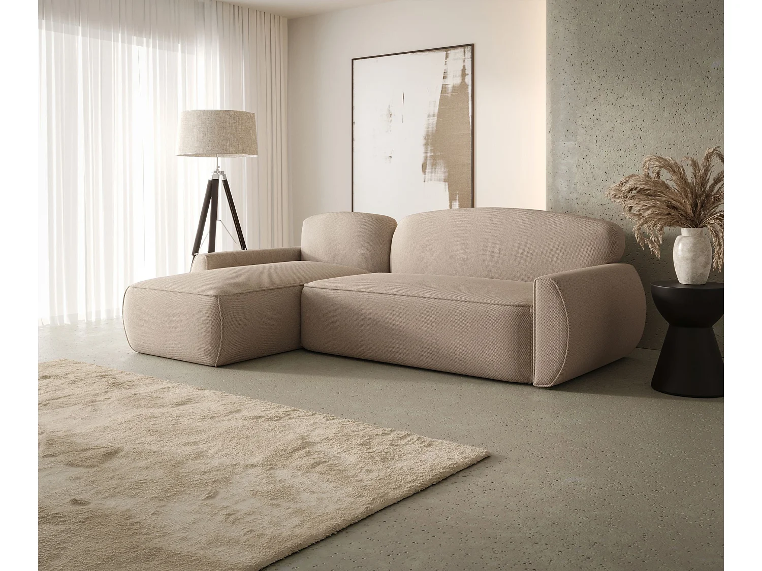 ECKSOFA mit Schlaffunktion LUCAS Curio 15 Beige Links L-Form Sofa mit Stauraum Bettkasten Wohnzimmersofa Couch Sofa Bettsofa Bettkasten Bettcouch