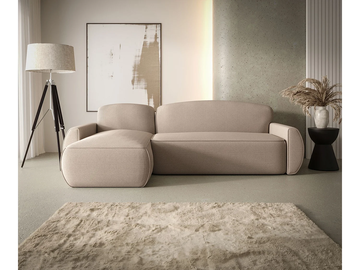 ECKSOFA mit Schlaffunktion LUCAS Curio 15 Beige Links L-Form Sofa mit Stauraum Bettkasten Wohnzimmersofa Couch Sofa Bettsofa Bettkasten Bettcouch