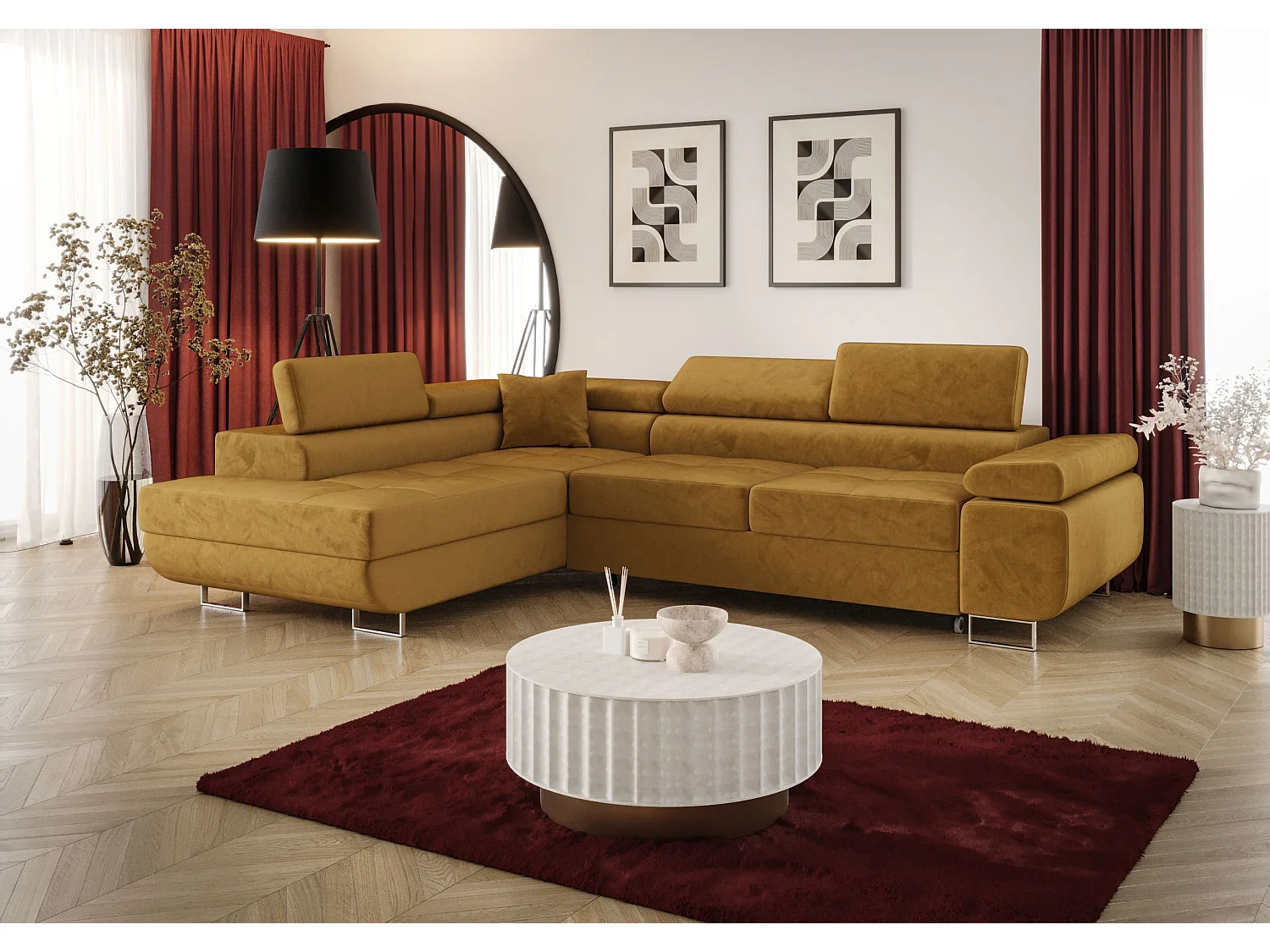 ECKSOFA EMILY mit Schlaffunktion Monolith 48 Orange Links L-Form Sofa mit Stauraum Bettkasten Wohnzimmersofa Couch Sofa Bettsofa Bettkasten Bettcouch