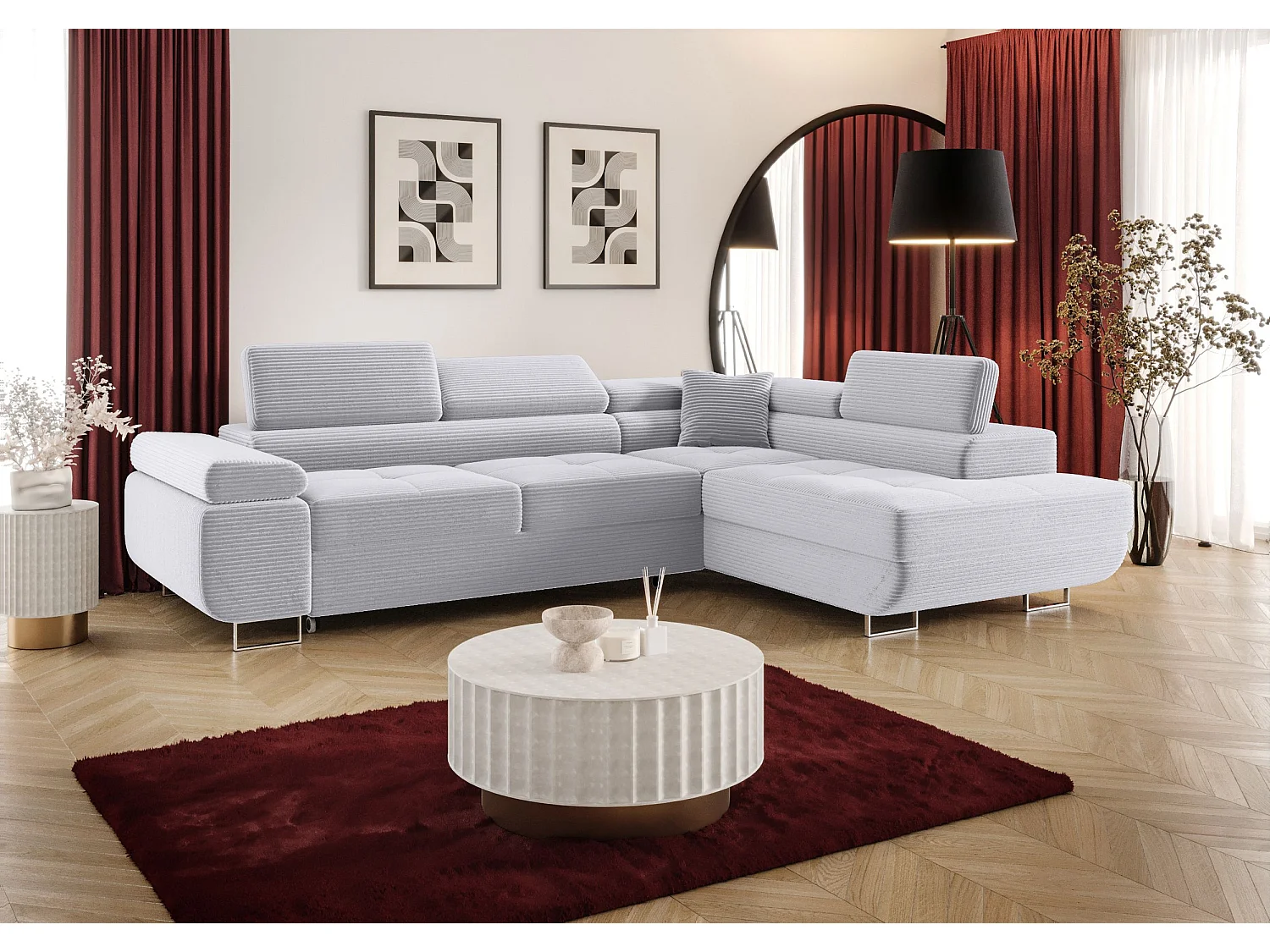 ECKSOFA EMILY mit Schlaffunktion Poso 110 Hellgrau Rechts L-Form Sofa mit Stauraum Bettkasten Wohnzimmersofa Couch Sofa Bettsofa Bettkasten Bettcouch