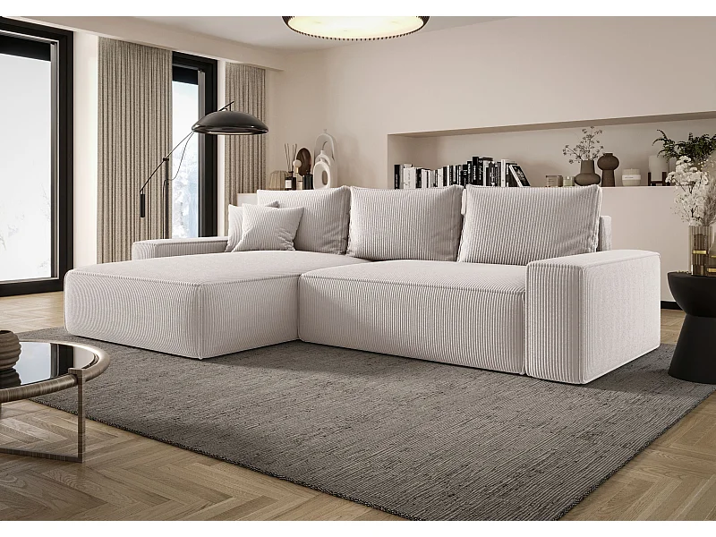 ECKSOFA MONA mit Schlaffunktion POSO 100 Ecru Links L-Form Sofa mit Stauraum Bettkasten Wohnzimmersofa Couch Sofa Bettsofa Bettkasten Bettcouch