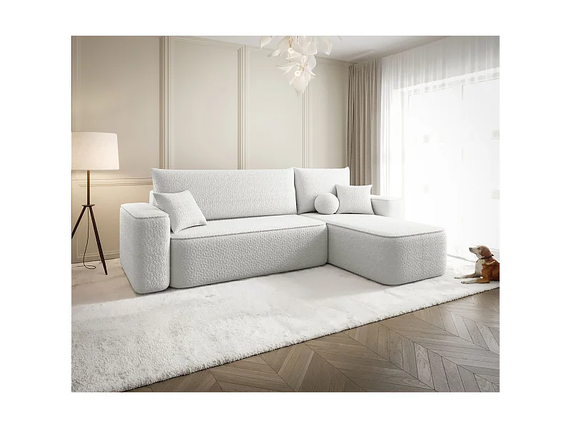 ECKSOFA mit Schlaffunktion SENNO Quelle 01 Weiß Rechts L-Form Sofa mit Stauraum Bettkasten Wohnzimmersofa Couch Sofa Bettsofa Bettkasten Bettcouch