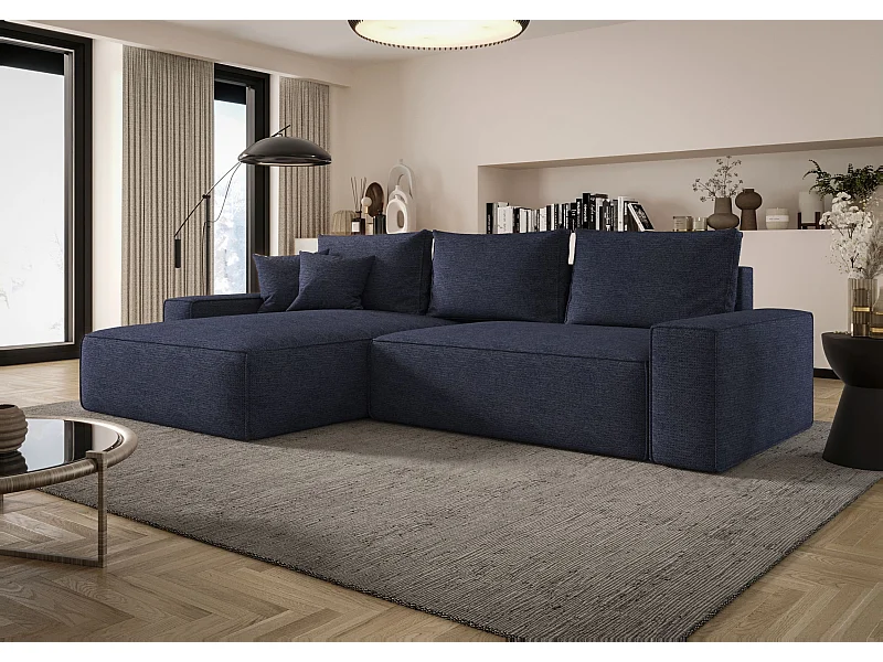 ECKSOFA MONA mit Schlaffunktion ARAGON 79 Dunkelblau Links L-Form Sofa mit Stauraum Bettkasten Wohnzimmersofa Couch Sofa Bettsofa Bettkasten Bettcouch