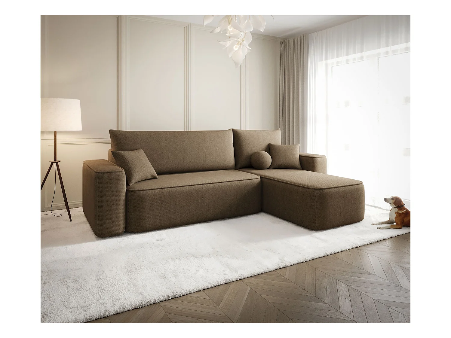 ECKSOFA mit Schlaffunktion SENNO Curio 20 Braun Rechts L-Form Sofa mit Stauraum Bettkasten Wohnzimmersofa Couch Sofa Bettsofa Bettkasten Bettcouch