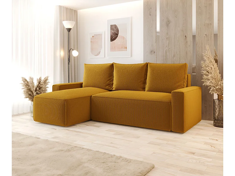 ECKSOFA mit Schlaffunktion SAVIO Poso 01 Orange Links L-Form Sofa mit Stauraum Bettkasten Wohnzimmersofa Couch Sofa Bettsofa Bettkasten Bettcouch