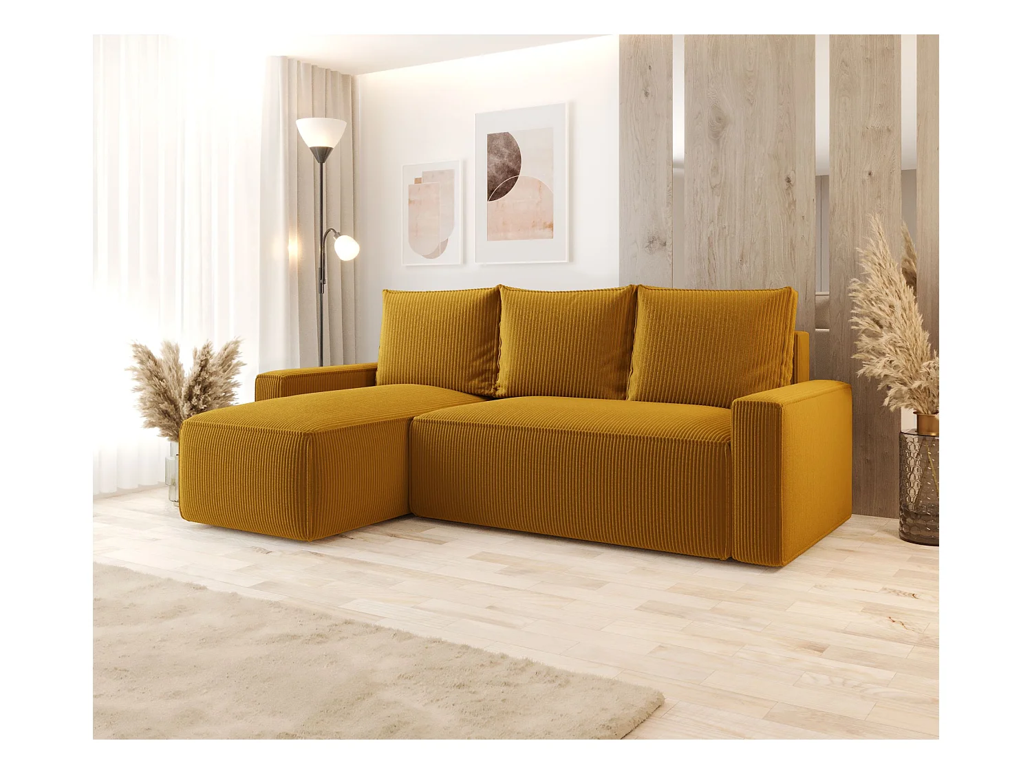 Hoekbank met slaapfunctie SAVIO Poso 01 oranje links L-vormige bank met opbergruimte woonkamerbank, slaapbank, bank met opbergruimte