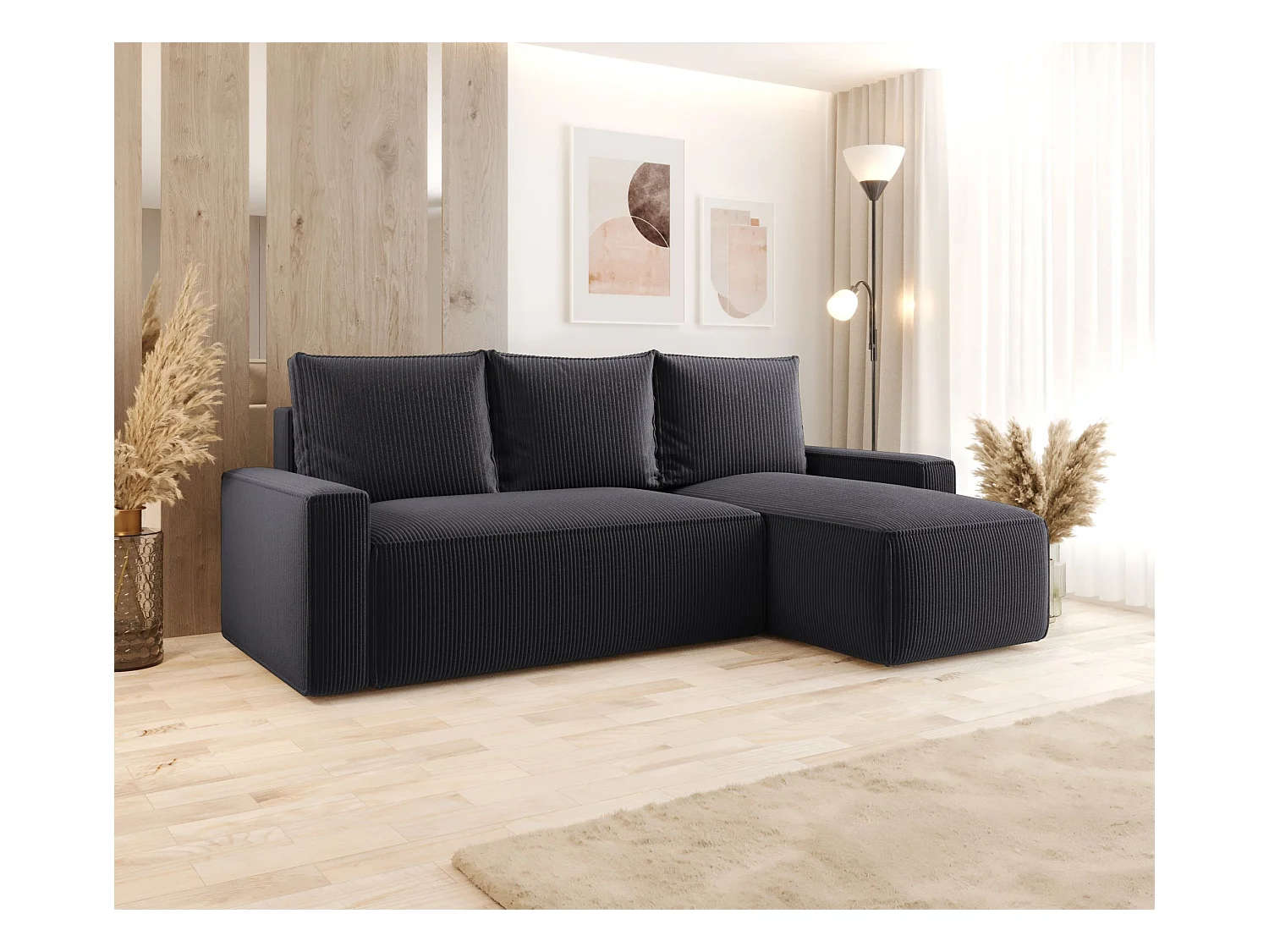 Hoekbank met slaapfunctie SAVIO Poso 34 grijs rechts L-vormige bank met opbergruimte woonkamerbank, slaapbank, bank met opbergruimte