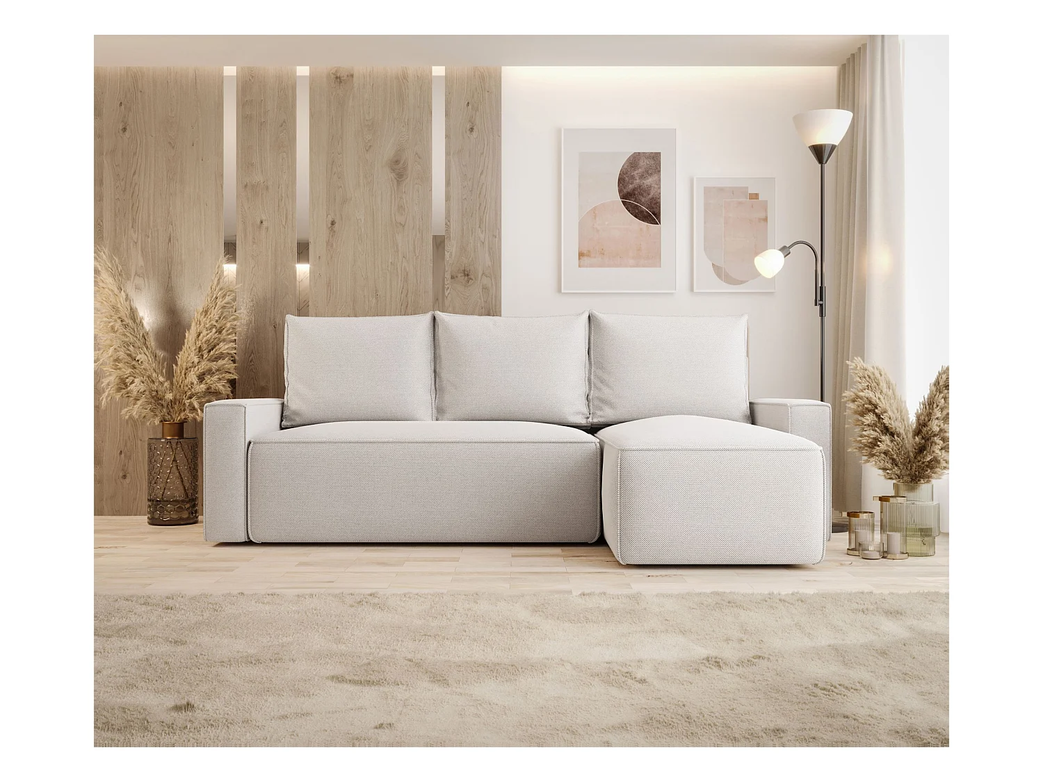 Hoekbank met slaapfunctie SAVIO Curio 02 crème rechts L-vormige bank met opbergruimte woonkamerbank, slaapbank, bank met opbergruimte