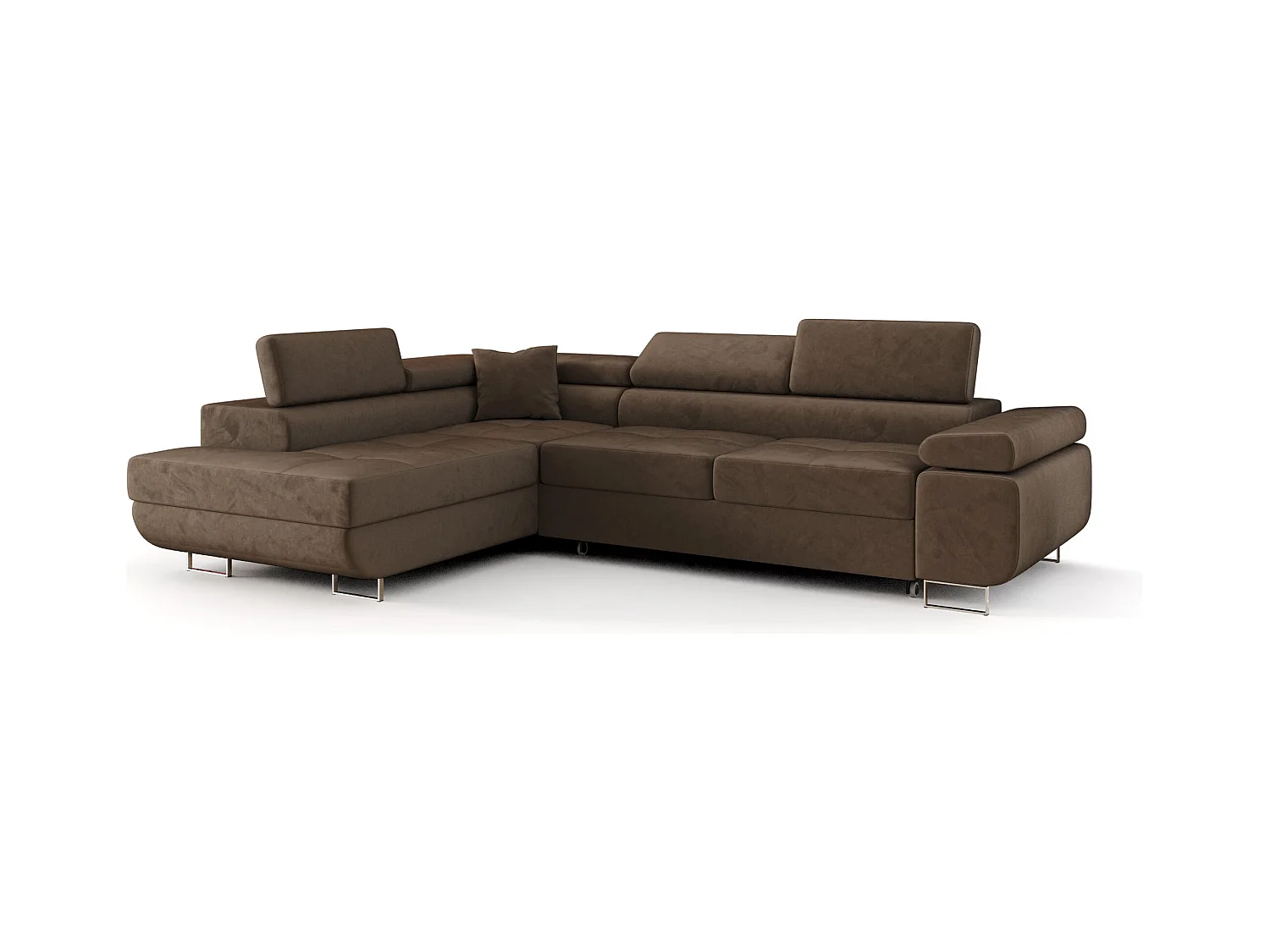 HOEKBANK EMILY met slaapfunctie Monolith 09 Bruin Links L-vorm bank met opbergruimte, slaapbank, woonkamerbank