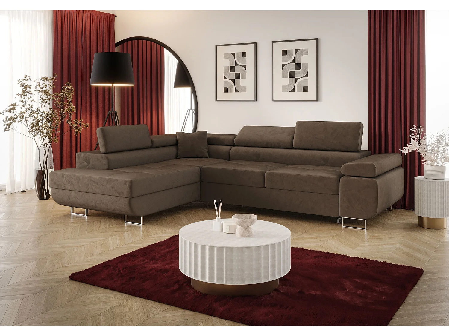ECKSOFA EMILY mit Schlaffunktion Monolith 09 Braun Links L-Form Sofa mit Stauraum Bettkasten Wohnzimmersofa Couch Sofa Bettsofa Bettkasten Bettcouch