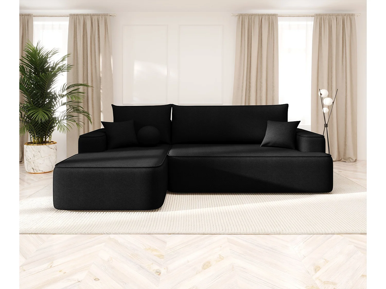 NAROŻNIK FIGO z funkcją spania Curio 99 Czarny Lewy Sofa w kształcie L z pojemnikiem na pościel, sofa rozkładana, sofa do salonu