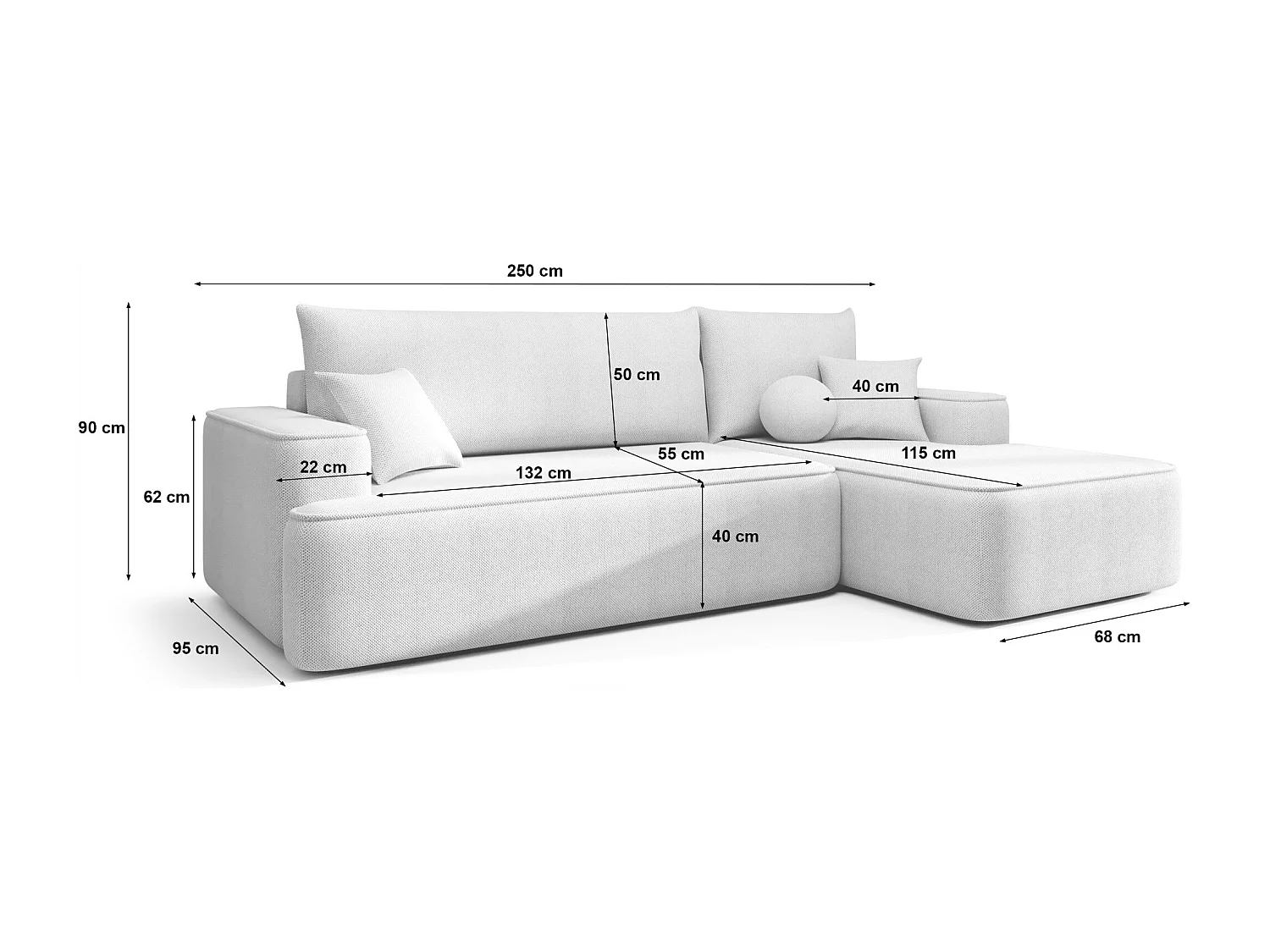 NAROŻNIK FIGO z funkcją spania Curio 99 Czarny Lewy Sofa w kształcie L z pojemnikiem na pościel, sofa rozkładana, sofa do salonu