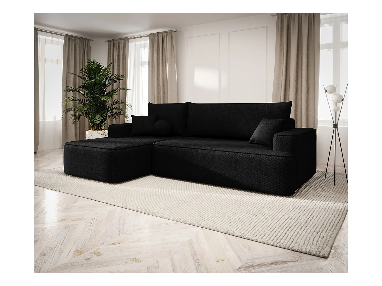 ECKSOFA mit Schlaffunktion FIGO Curio 99 Schwarz Links L-Form Sofa mit Stauraum Bettkasten Wohnzimmersofa Couch Sofa Bettsofa Bettkasten Bettcouch