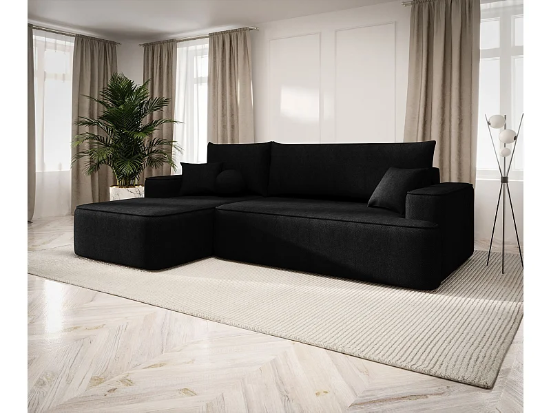 ECKSOFA mit Schlaffunktion FIGO Curio 99 Schwarz Links L-Form Sofa mit Stauraum Bettkasten Wohnzimmersofa Couch Sofa Bettsofa Bettkasten Bettcouch