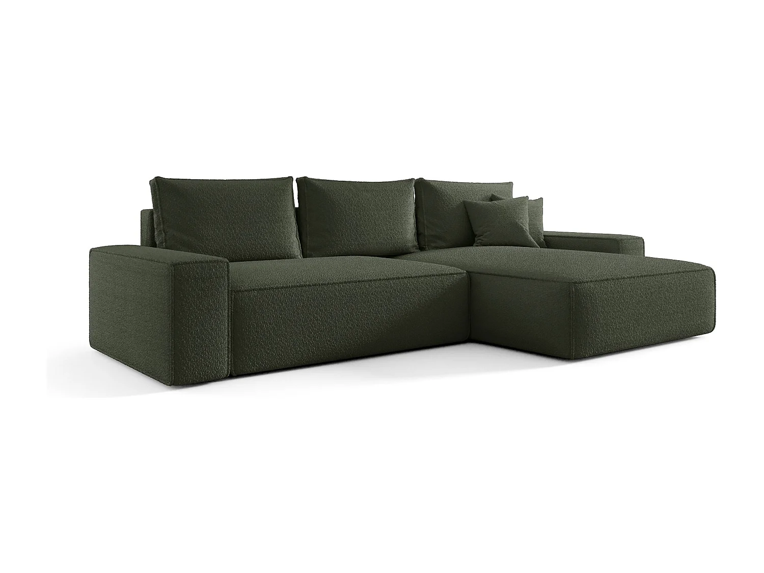 NAROŻNIK MONA z funkcją spania QUELLE 37 Ciemnozielony Prawy Sofa w kształcie L z pojemnikiem na pościel, sofa rozkładana, sofa do salonu