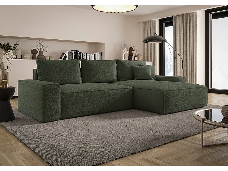 ECKSOFA MONA mit Schlaffunktion QUELLE 37 Dunkelgrün Rechts L-Form Sofa mit Stauraum Bettkasten Wohnzimmersofa Couch Sofa Bettsofa Bettkasten Bettcouch