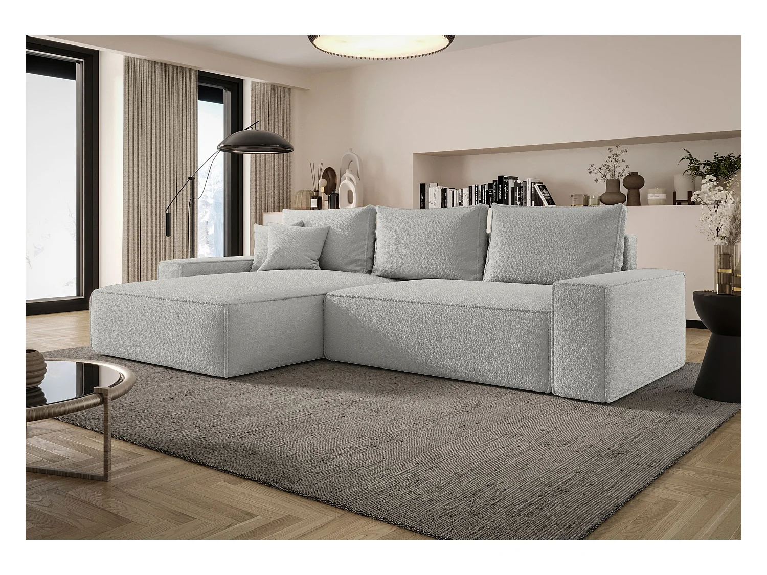 HOEKBANK MONA met slaapfunctie QUELLE 83 Lichtgrijs Links L-vorm bank met opbergruimte, slaapbank, woonkamerbank