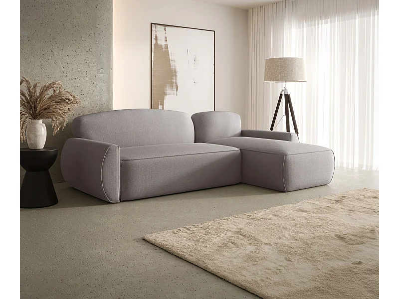 Narożnik z funkcją spania LUCAS Curio 83 szary prawy sofa w kształcie L z pojemnikiem na pościel sofa do salonu, sofa rozkładana, sofa z pojemnikiem