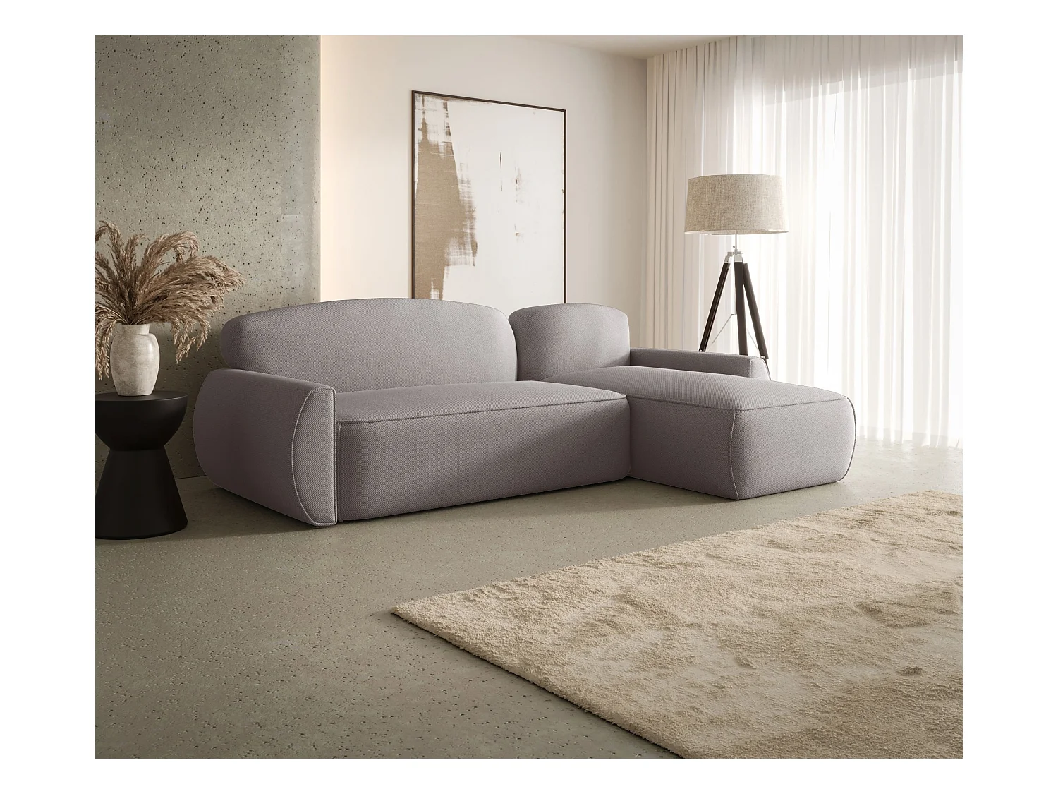 Narożnik z funkcją spania LUCAS Curio 83 szary prawy sofa w kształcie L z pojemnikiem na pościel sofa do salonu, sofa rozkładana, sofa z pojemnikiem