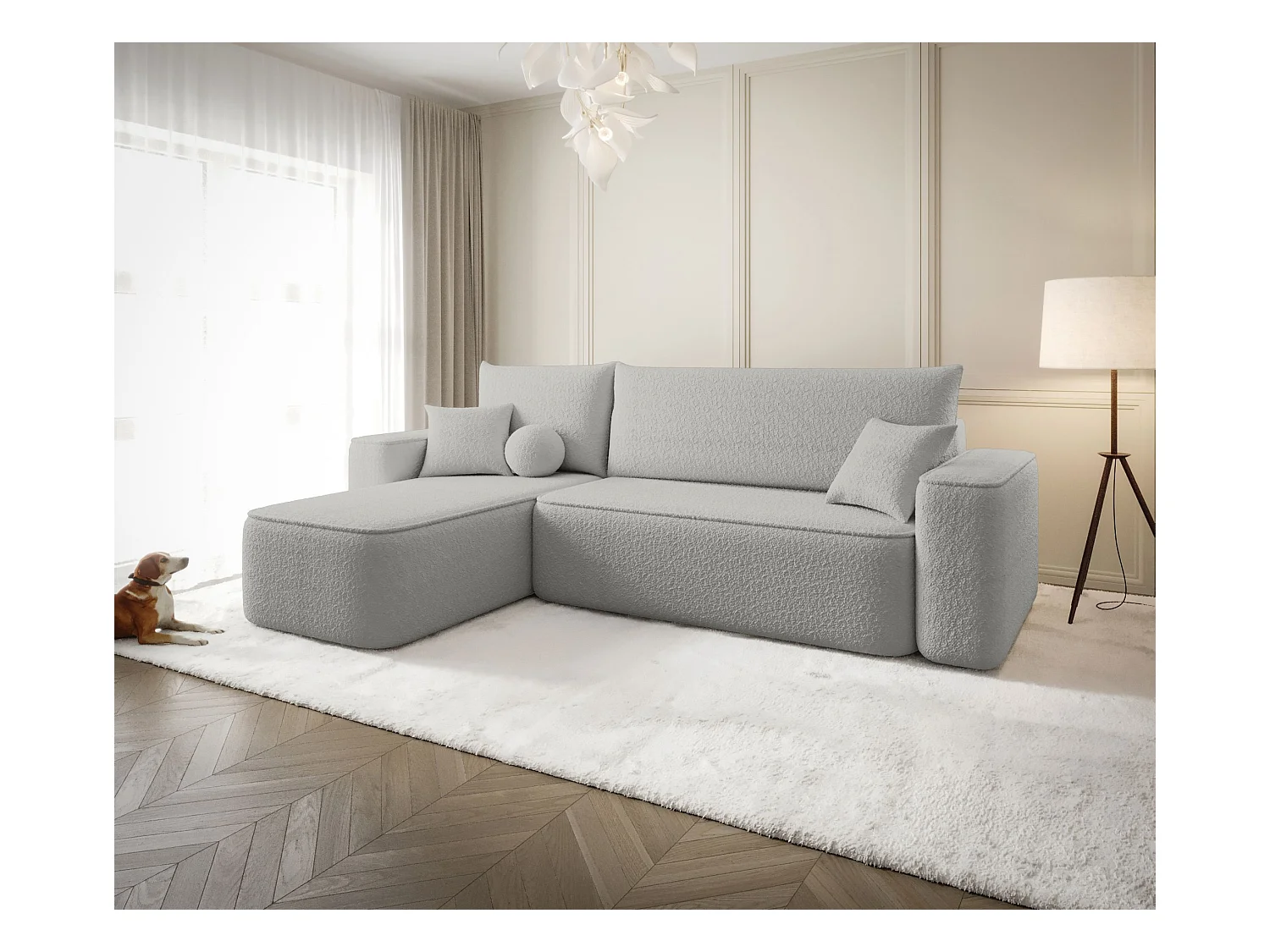 NAROŻNIK SENNO z funkcją spania Quelle 83 Szary Lewy Sofa w kształcie L z pojemnikiem na pościel, sofa rozkładana, sofa do salonu