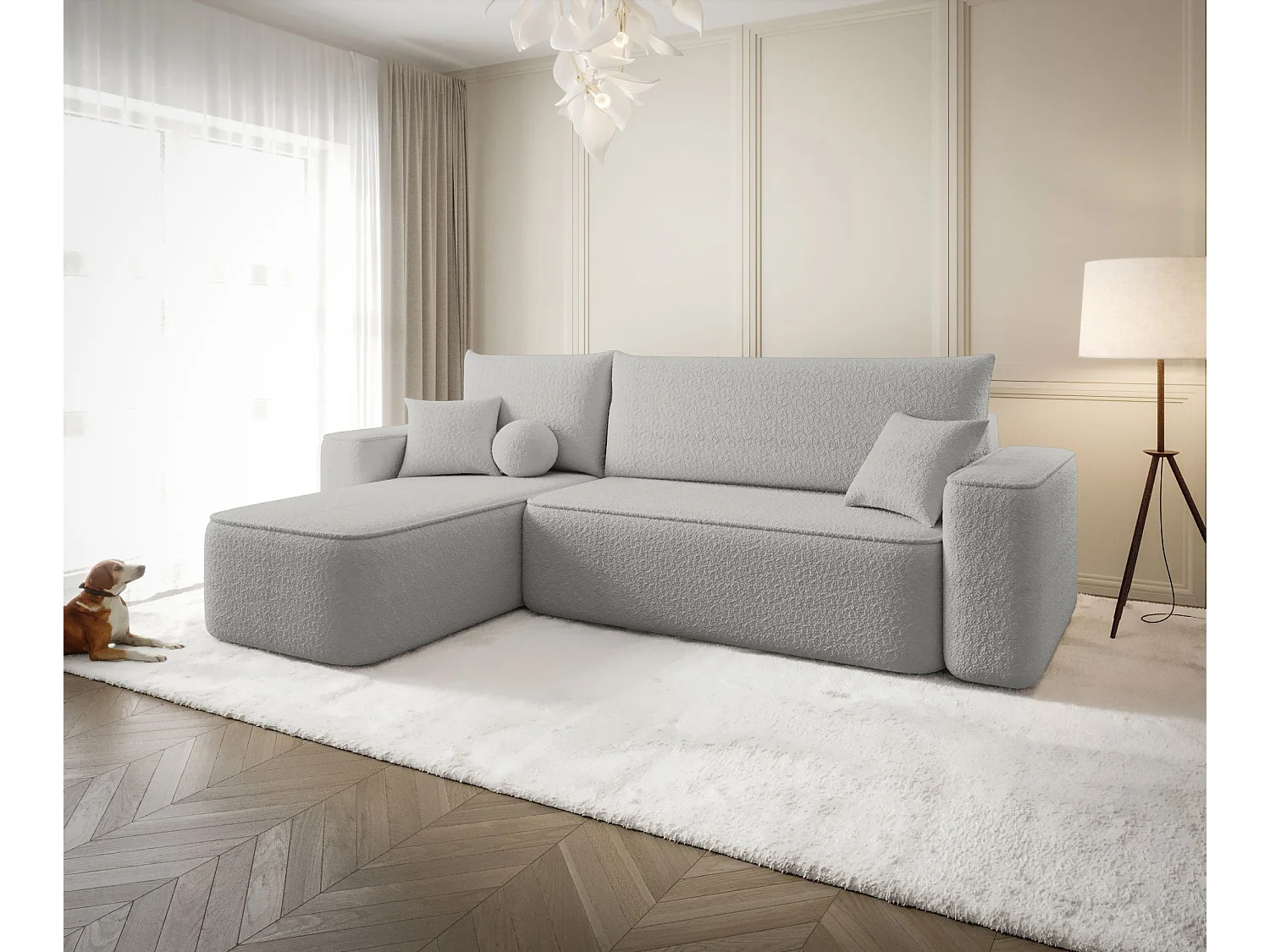 NAROŻNIK SENNO z funkcją spania Quelle 83 Szary Lewy Sofa w kształcie L z pojemnikiem na pościel, sofa rozkładana, sofa do salonu