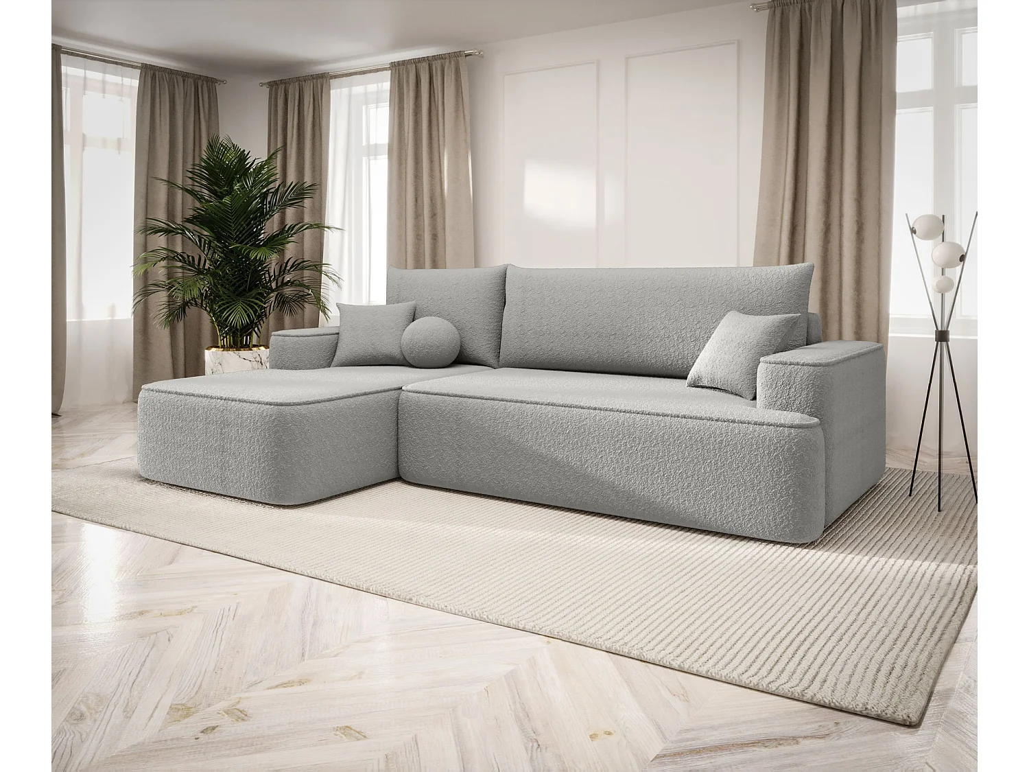 ECKSOFA mit Schlaffunktion FIGO Quelle 83 Grau Links L-Form Sofa mit Stauraum Bettkasten Wohnzimmersofa Couch Sofa Bettsofa Bettkasten Bettcouch