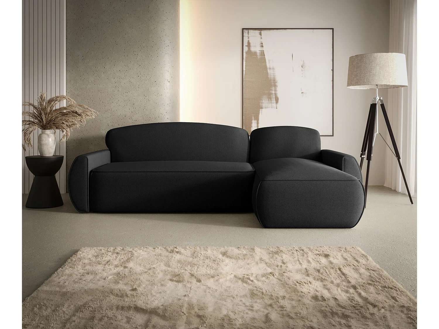 ECKSOFA mit Schlaffunktion LUCAS Curio 99 Schwarz Rechts L-Form Sofa mit Stauraum Bettkasten Wohnzimmersofa Couch Sofa Bettsofa Bettkasten Bettcouch