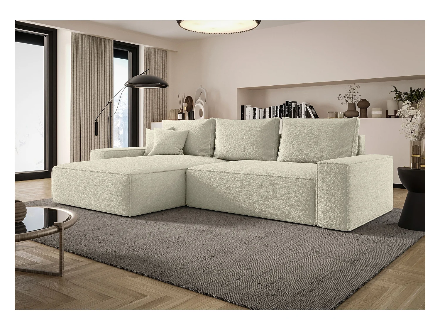 HOEKBANK MONA met slaapfunctie QUELLE 03 Beige Links L-vorm bank met opbergruimte, slaapbank, woonkamerbank