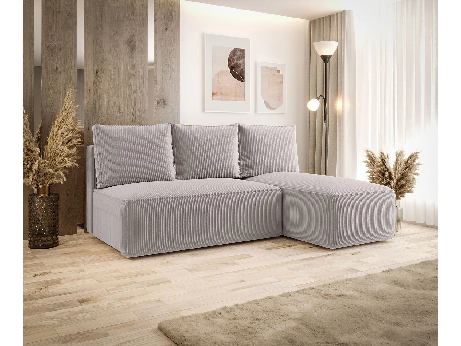 Narożnik z funkcją spania SAVIO MINI Poso 100 ecru prawy sofa w kształcie L z pojemnikiem na pościel sofa do salonu, sofa rozkładana, sofa z pojemnikiem
