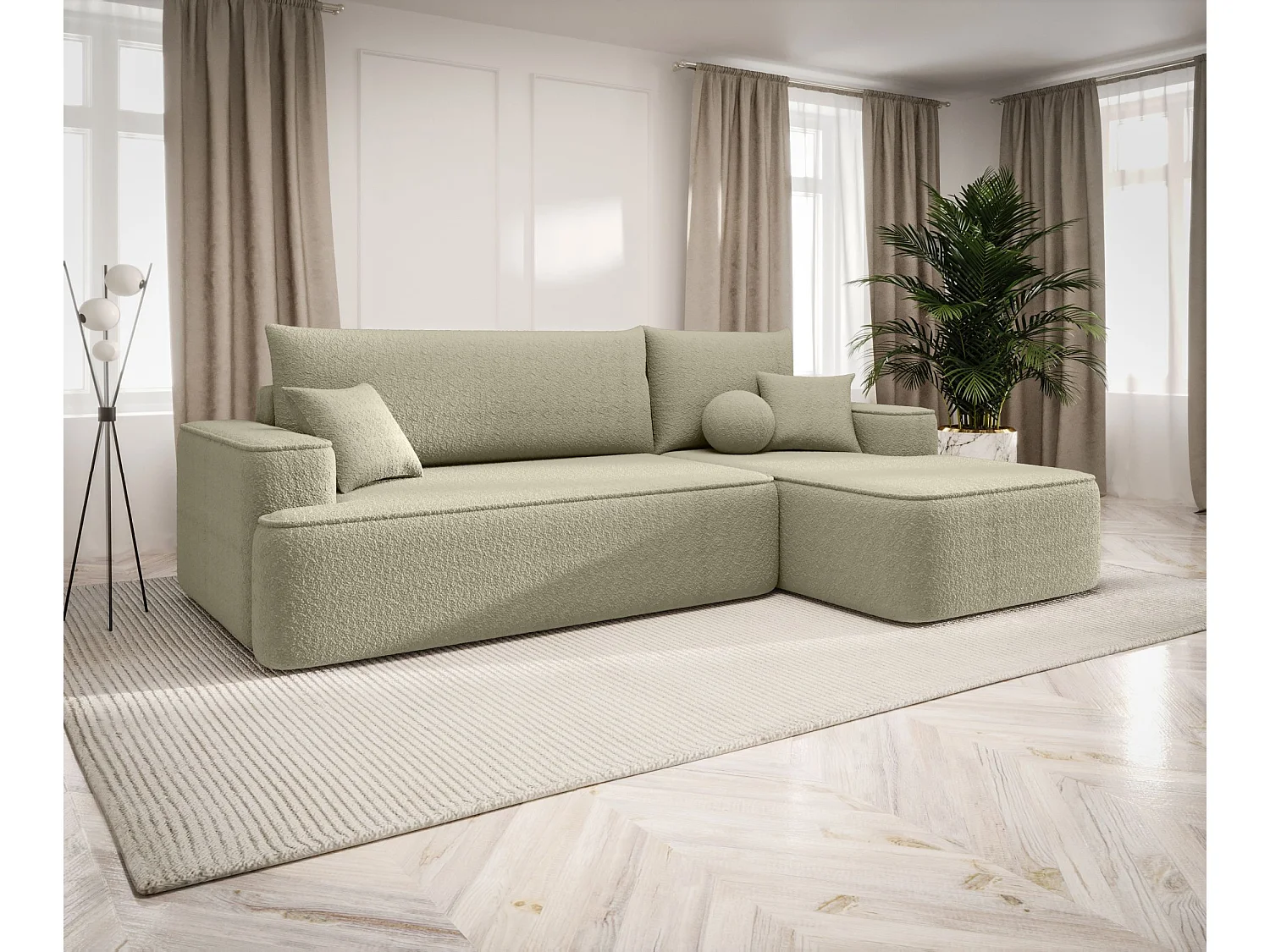 ECKSOFA mit Schlaffunktion FIGO Quelle 06 Beige Rechts L-Form Sofa mit Stauraum Bettkasten Wohnzimmersofa Couch Sofa Bettsofa Bettkasten Bettcouch