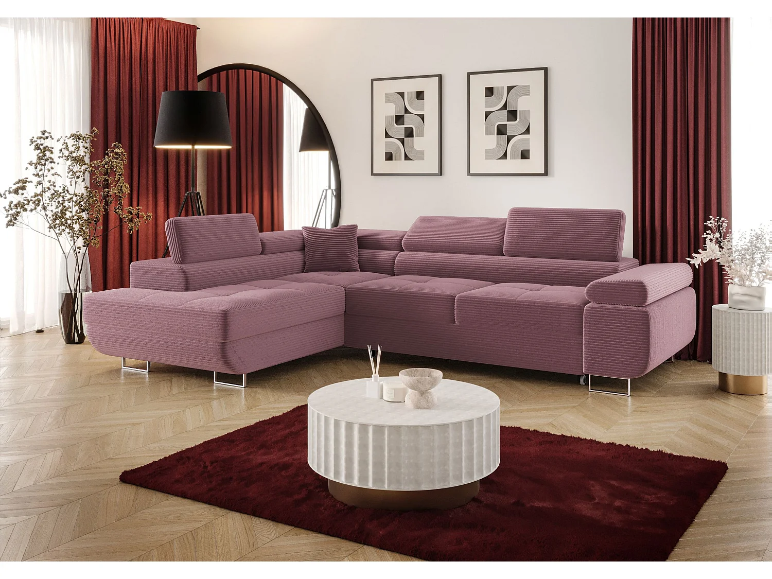 ECKSOFA EMILY mit Schlaffunktion Poso 130 Violett Links L-Form Sofa mit Stauraum Bettkasten Wohnzimmersofa Couch Sofa Bettsofa Bettkasten Bettcouch