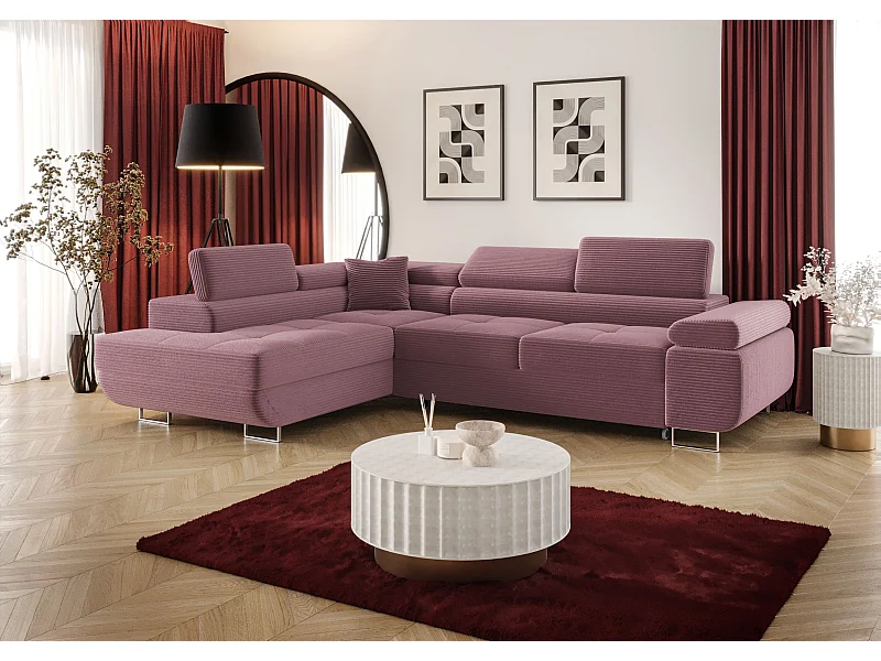 ECKSOFA EMILY mit Schlaffunktion Poso 130 Violett Links L-Form Sofa mit Stauraum Bettkasten Wohnzimmersofa Couch Sofa Bettsofa Bettkasten Bettcouch