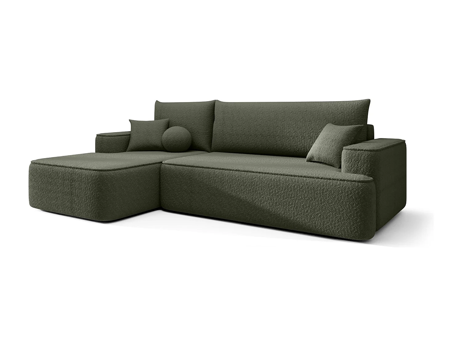 NAROŻNIK FIGO z funkcją spania Quelle 37 Ciemnozielony Lewy Sofa w kształcie L z pojemnikiem na pościel, sofa rozkładana, sofa do salonu