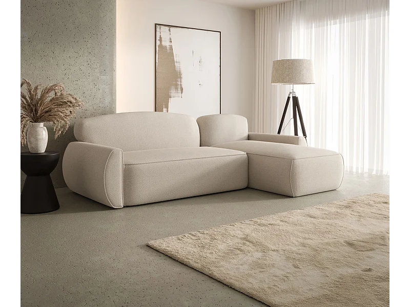 Narożnik z funkcją spania LUCAS Curio 09 ecru prawy sofa w kształcie L z pojemnikiem na pościel sofa do salonu, sofa rozkładana, sofa z pojemnikiem