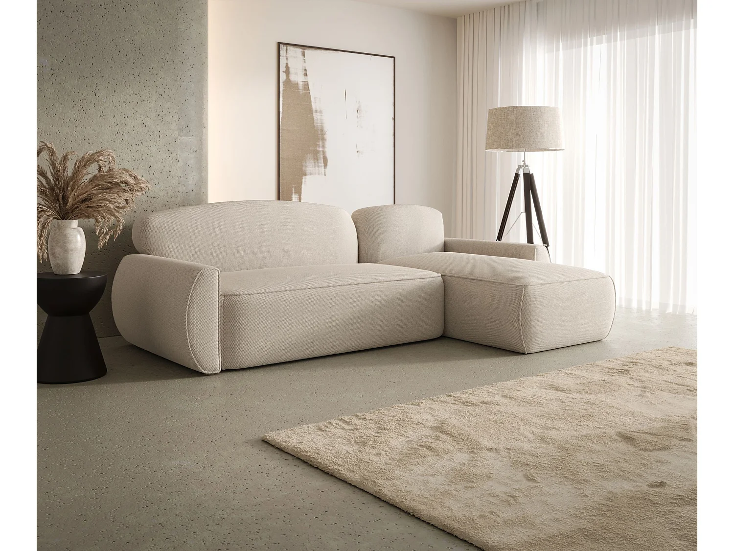 Hoekbank met slaapfunctie LUCAS Curio 09 ecru rechts L-vormige bank met opbergruimte woonkamerbank, slaapbank, bank met opbergruimte