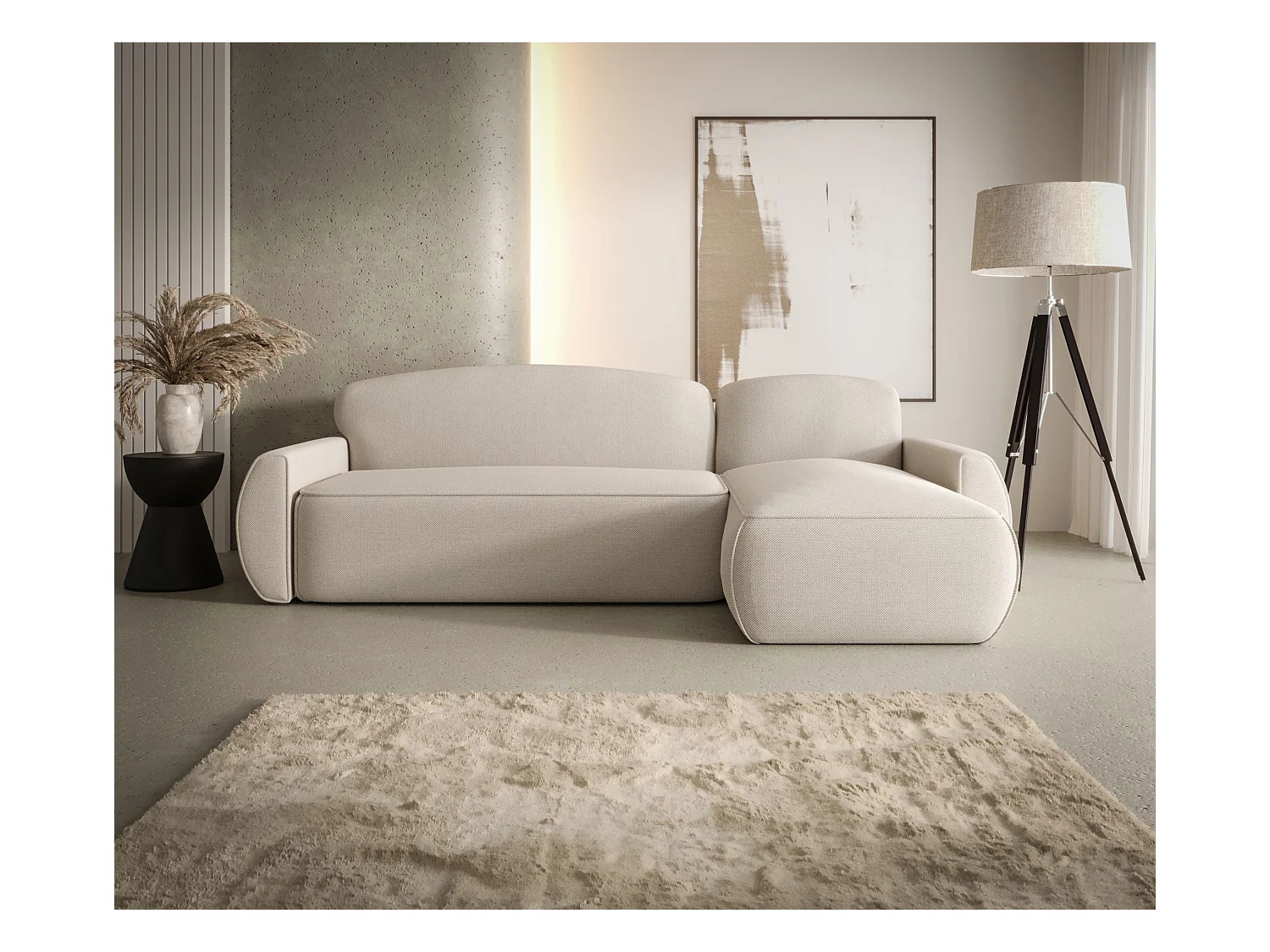 Hoekbank met slaapfunctie LUCAS Curio 09 ecru rechts L-vormige bank met opbergruimte woonkamerbank, slaapbank, bank met opbergruimte