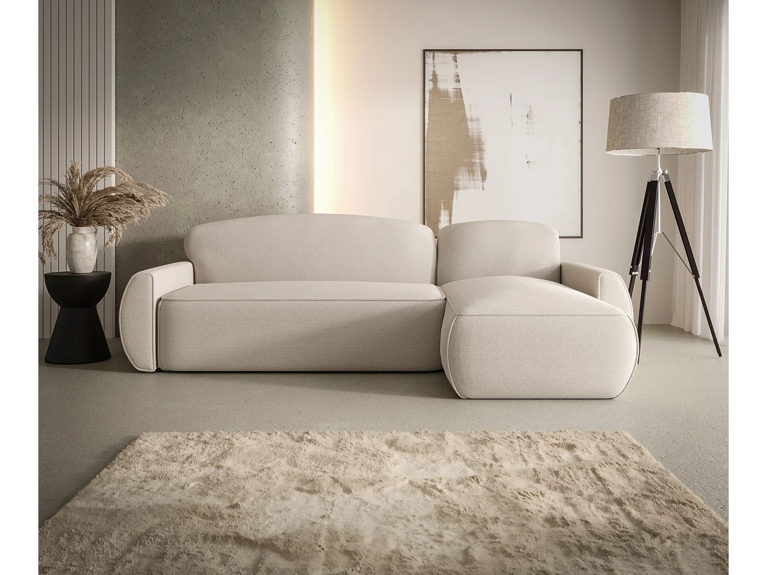 ECKSOFA mit Schlaffunktion LUCAS Curio 09 Ecru Rechts L-Form Sofa mit Stauraum Bettkasten Wohnzimmersofa Couch Sofa Bettsofa Bettkasten Bettcouch