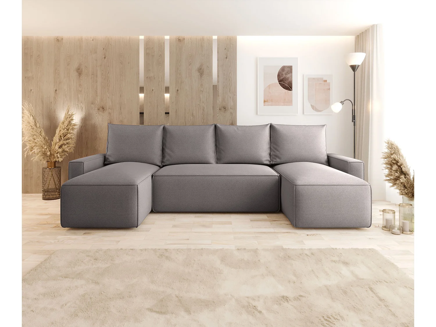ECKSOFA mit Schlaffunktion SAVIO U Curio 83 Grau U-Form Sofa mit Stauraum Bettkasten Wohnzimmersofa Couch Sofa Bettsofa Bettkasten Bettcouch