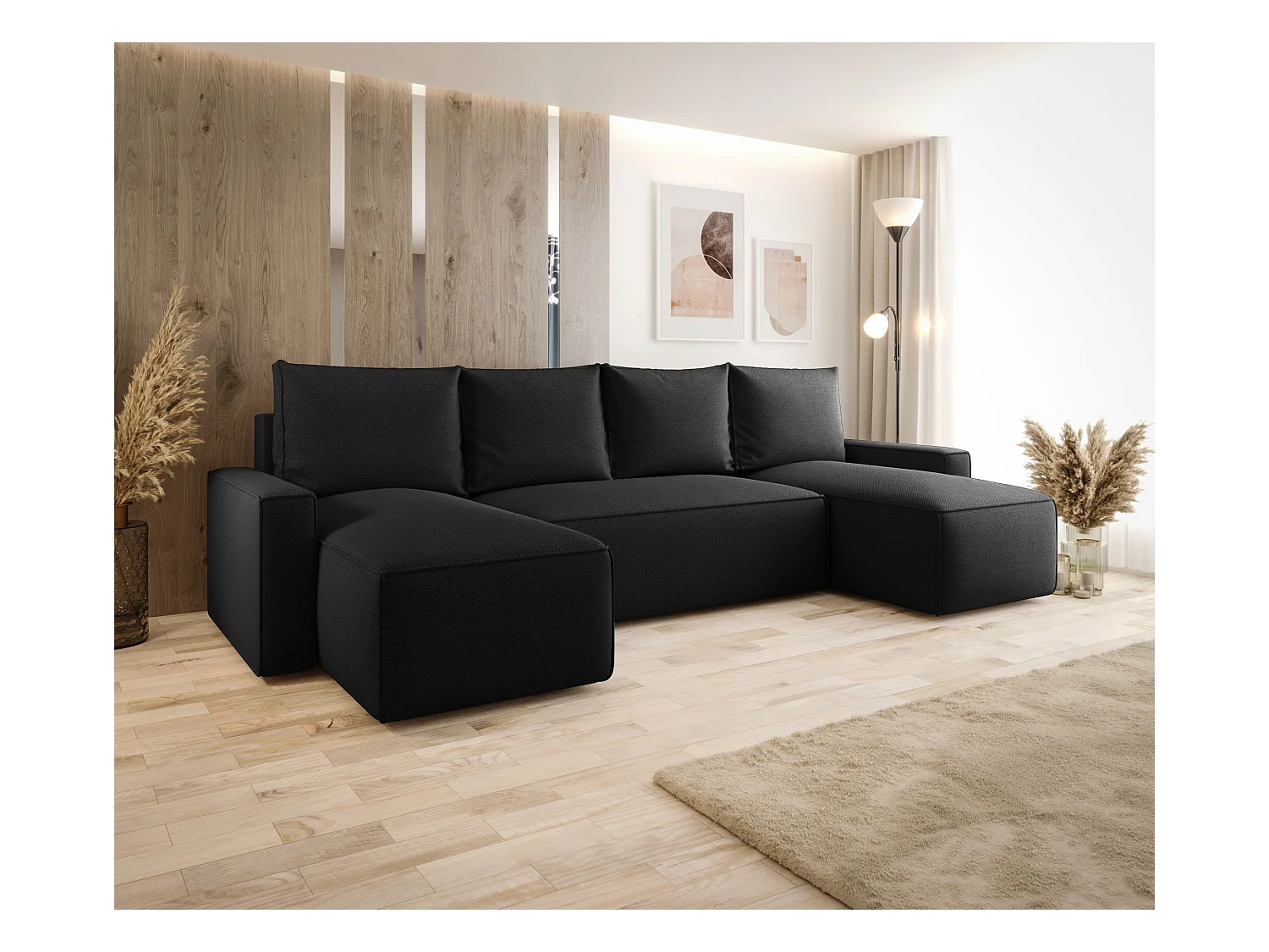 ECKSOFA mit Schlaffunktion SAVIO U Curio 99 Schwarz U-Form Sofa mit Stauraum Bettkasten Wohnzimmersofa Couch Sofa Bettsofa Bettkasten Bettcouch