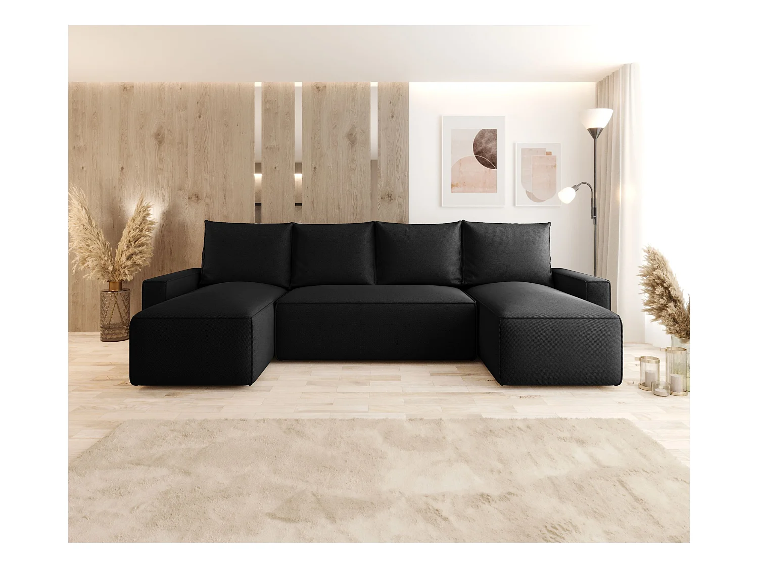 ECKSOFA mit Schlaffunktion SAVIO U Curio 99 Schwarz U-Form Sofa mit Stauraum Bettkasten Wohnzimmersofa Couch Sofa Bettsofa Bettkasten Bettcouch