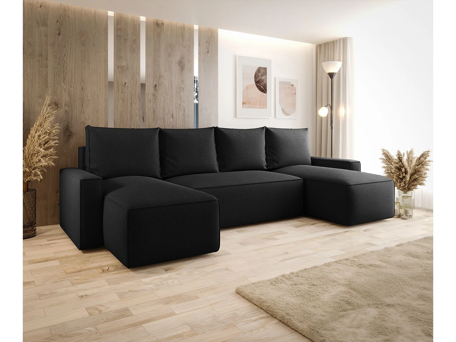ECKSOFA mit Schlaffunktion SAVIO U Curio 99 Schwarz U-Form Sofa mit Stauraum Bettkasten Wohnzimmersofa Couch Sofa Bettsofa Bettkasten Bettcouch