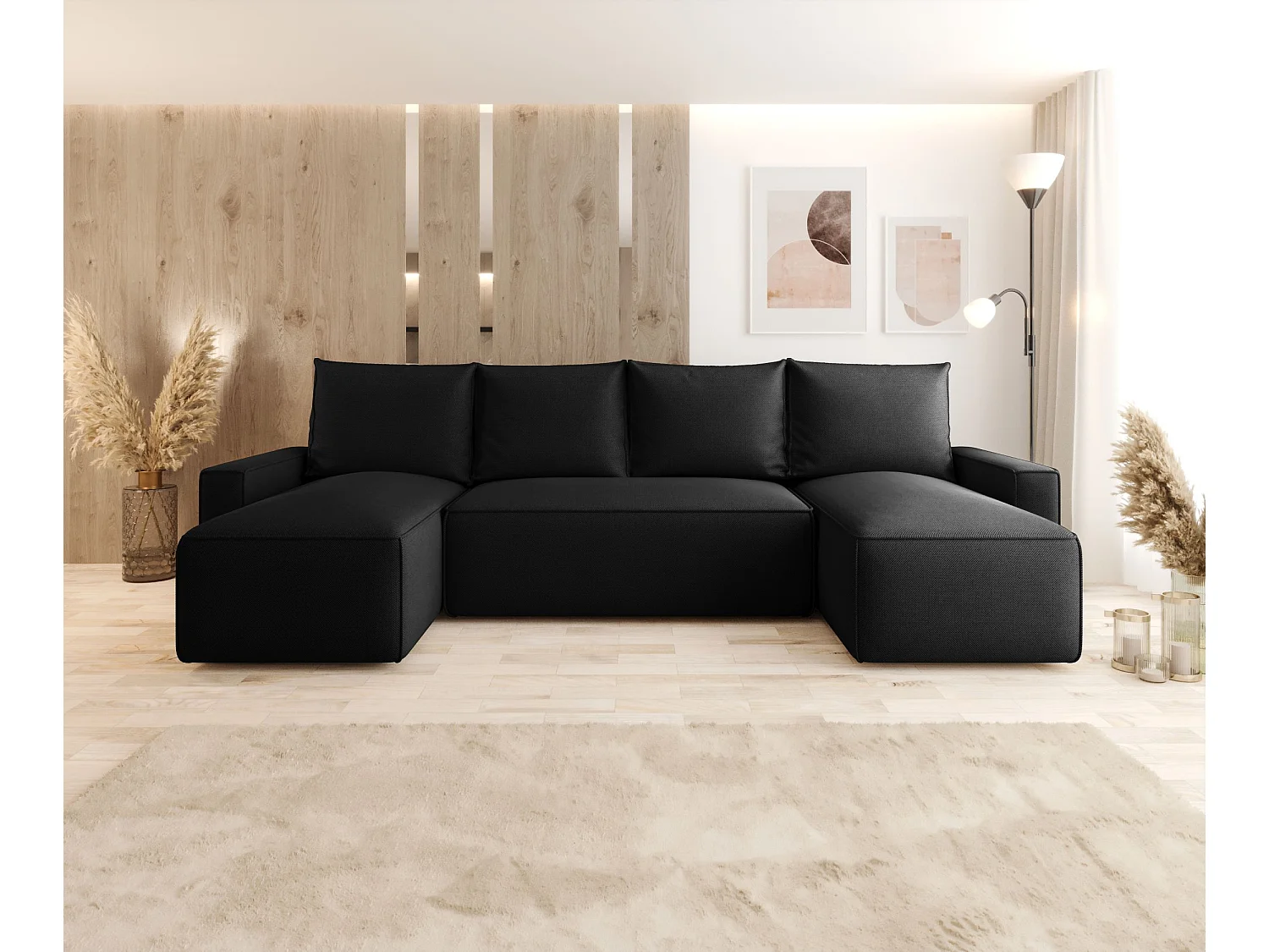 ECKSOFA mit Schlaffunktion SAVIO U Curio 99 Schwarz U-Form Sofa mit Stauraum Bettkasten Wohnzimmersofa Couch Sofa Bettsofa Bettkasten Bettcouch