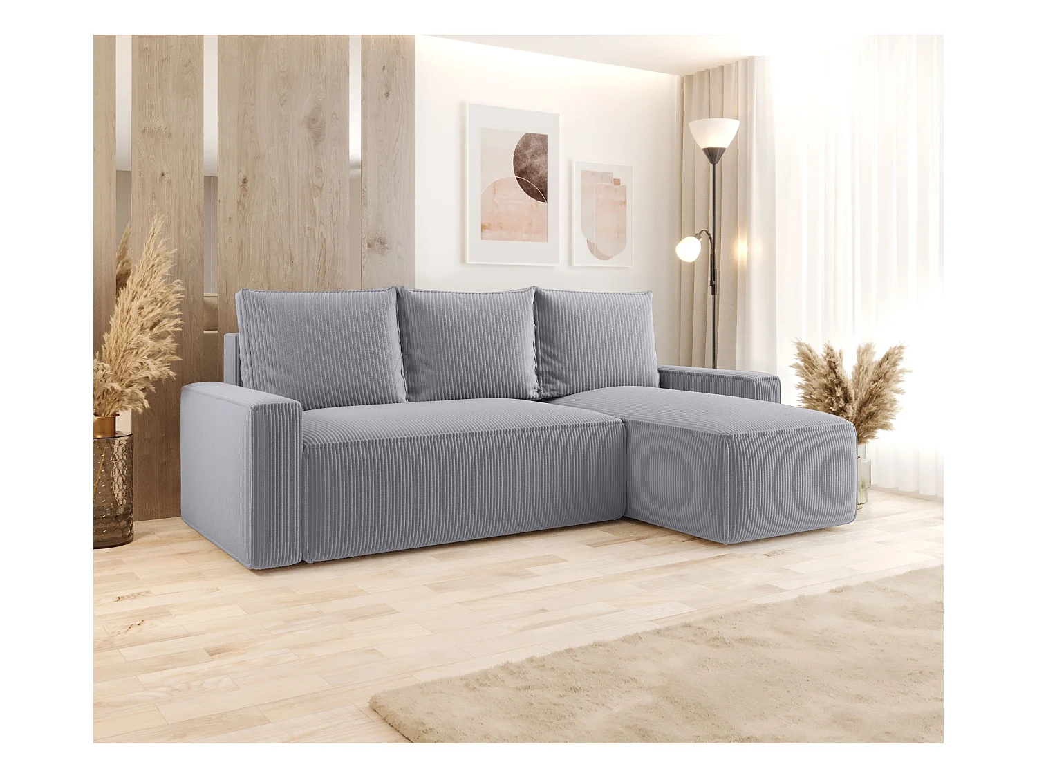 Hoekbank met slaapfunctie SAVIO Poso 55 grijs rechts L-vormige bank met opbergruimte woonkamerbank, slaapbank, bank met opbergruimte