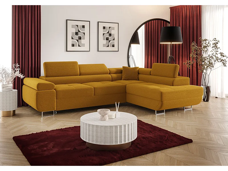 ECKSOFA EMILY mit Schlaffunktion Poso 01 Orange Rechts L-Form Sofa mit Stauraum Bettkasten Wohnzimmersofa Couch Sofa Bettsofa Bettkasten Bettcouch