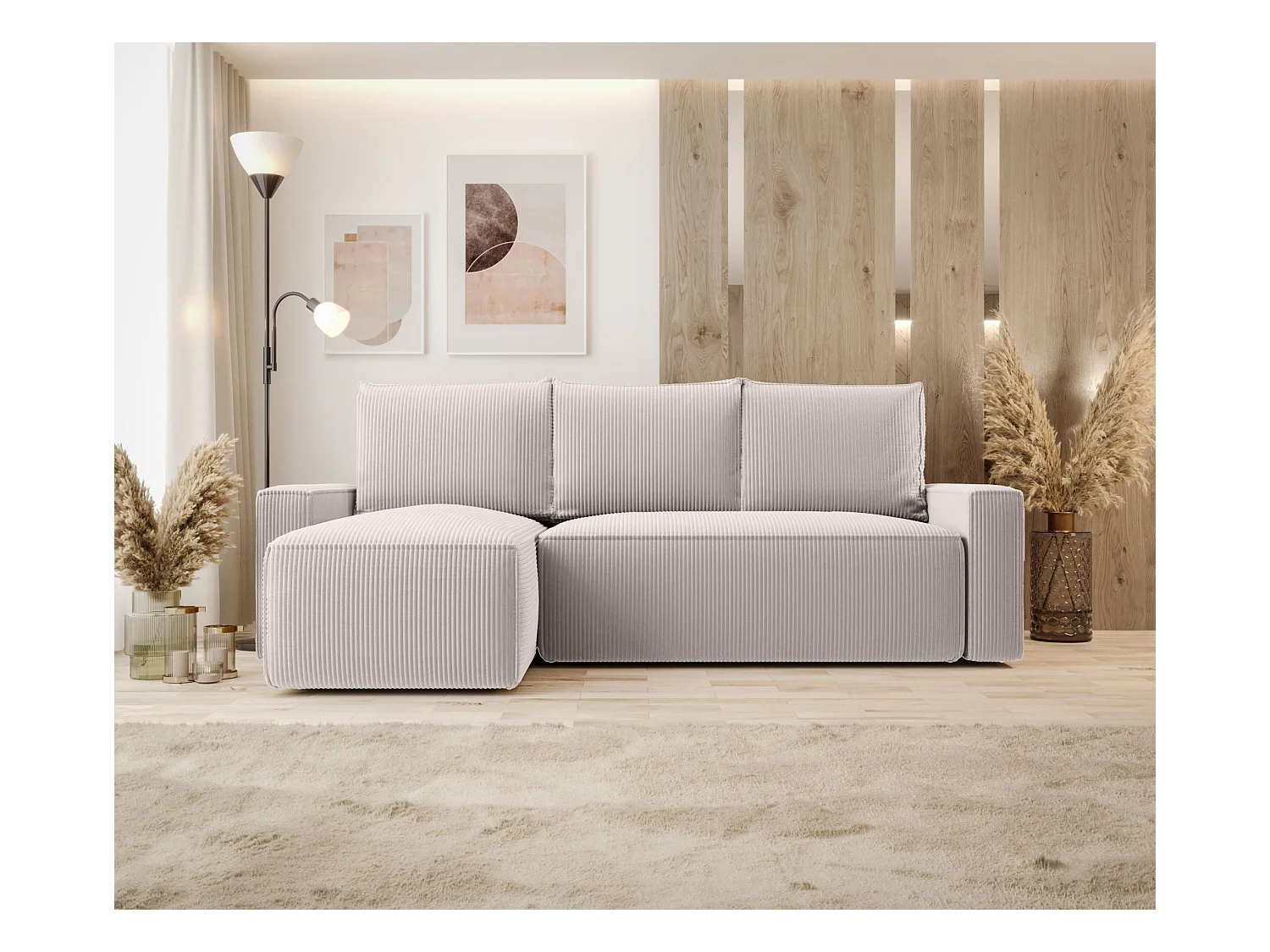 Narożnik z funkcją spania SAVIO Poso 100 ecru lewy sofa w kształcie L z pojemnikiem na pościel sofa do salonu, sofa rozkładana, sofa z pojemnikiem