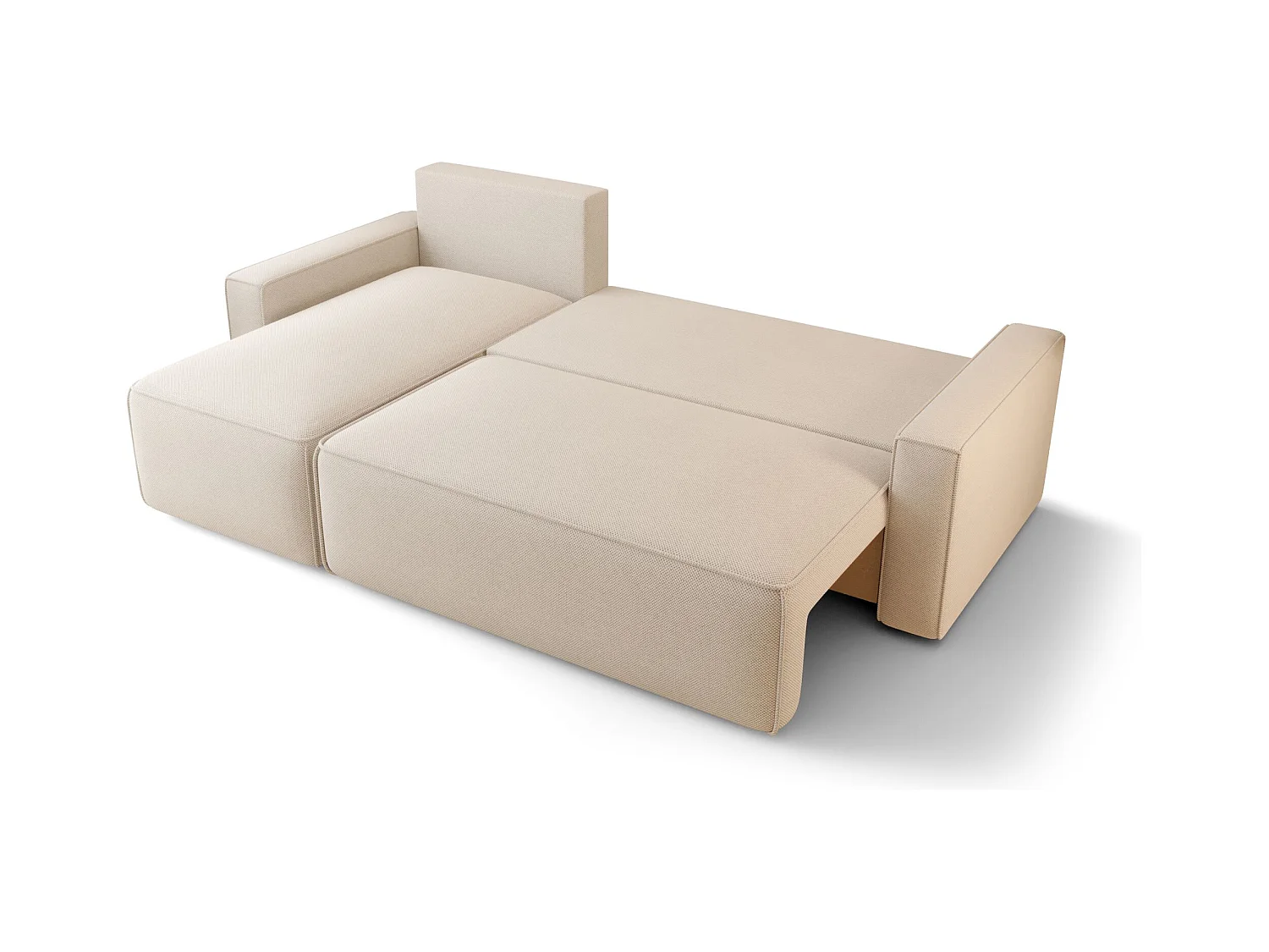 Narożnik z funkcją spania SAVIO Poso 100 ecru lewy sofa w kształcie L z pojemnikiem na pościel sofa do salonu, sofa rozkładana, sofa z pojemnikiem