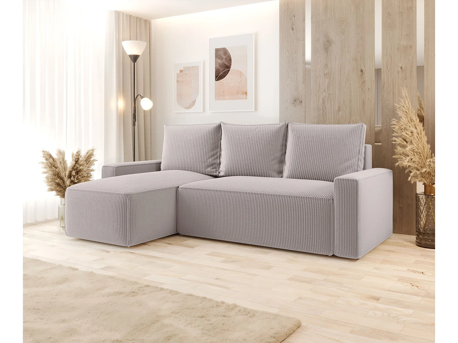 Hoekbank met slaapfunctie SAVIO Poso 100 ecru links L-vormige bank met opbergruimte woonkamerbank, slaapbank, bank met opbergruimte