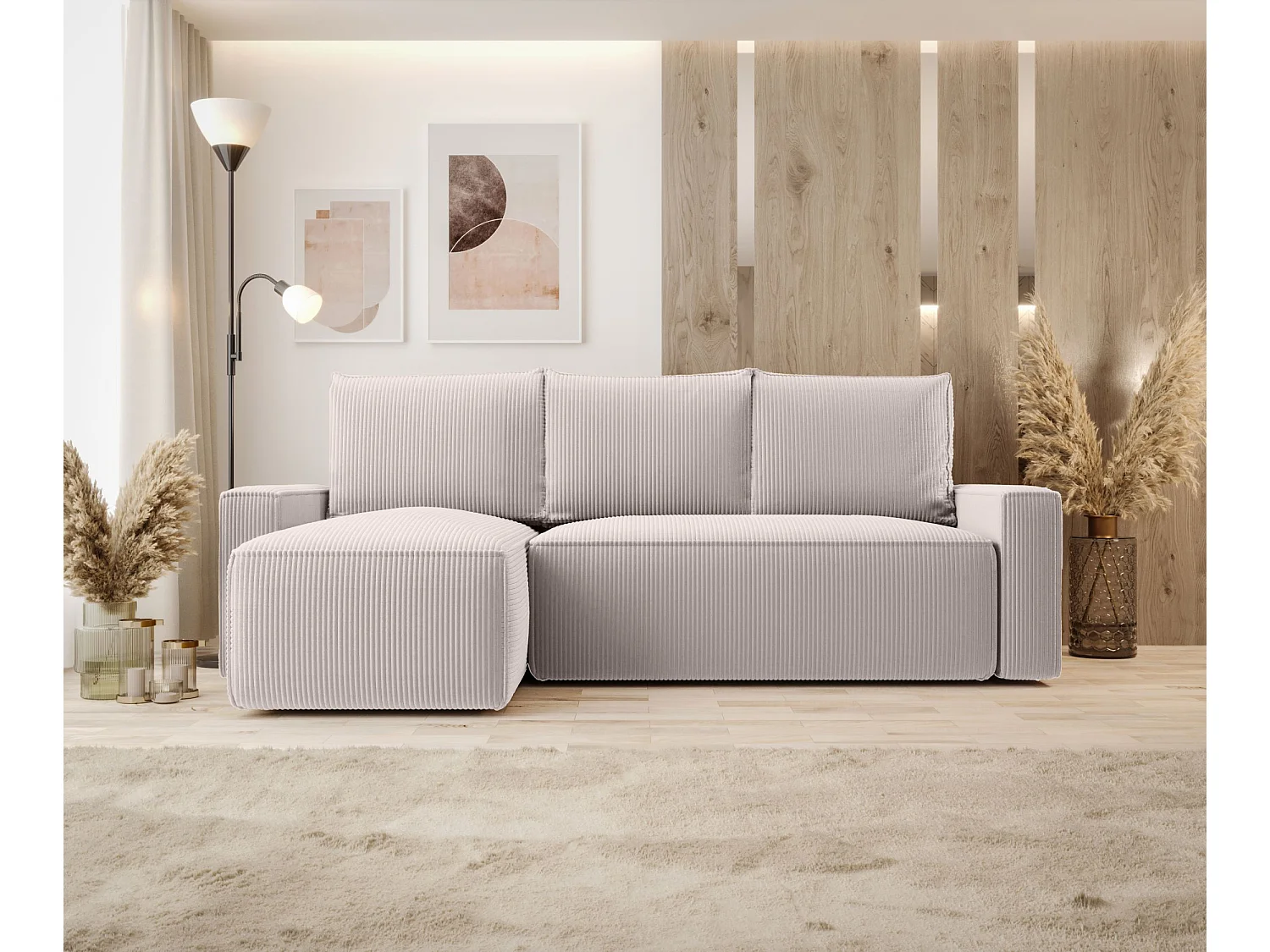 Hoekbank met slaapfunctie SAVIO Poso 100 ecru links L-vormige bank met opbergruimte woonkamerbank, slaapbank, bank met opbergruimte