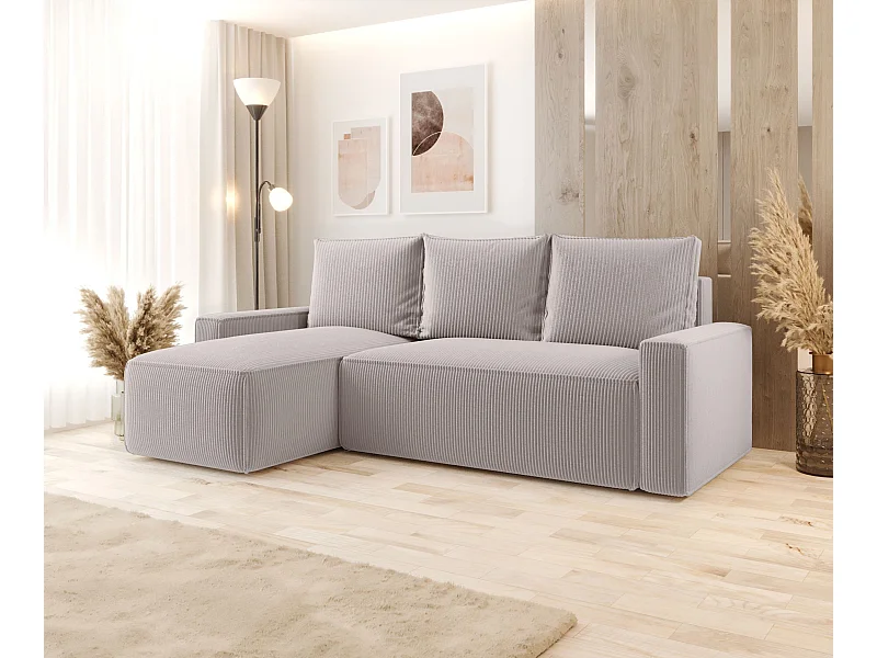 Hoekbank met slaapfunctie SAVIO Poso 100 ecru links L-vormige bank met opbergruimte woonkamerbank, slaapbank, bank met opbergruimte