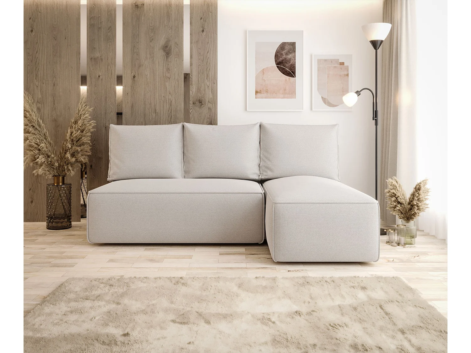 ECKSOFA mit Schlaffunktion SAVIO MINI Curio 02 Creme Rechts L-Form Sofa mit Stauraum Bettkasten Wohnzimmersofa Couch Sofa Bettsofa Bettkasten Bettcouch